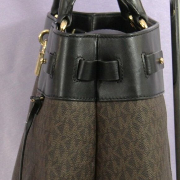 Michael Kors Brown MK Signature Satchel Tote w/ Black Leather Trim - Picture 5 of 15